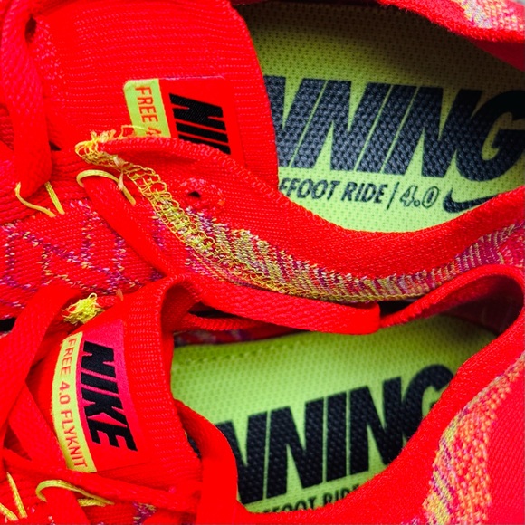 Nike Free 4.0 Flyknit Mens Size 11 Bright Crimson/Hot Lava/Volt/Black 2014 Shoes - Picture 10 of 13